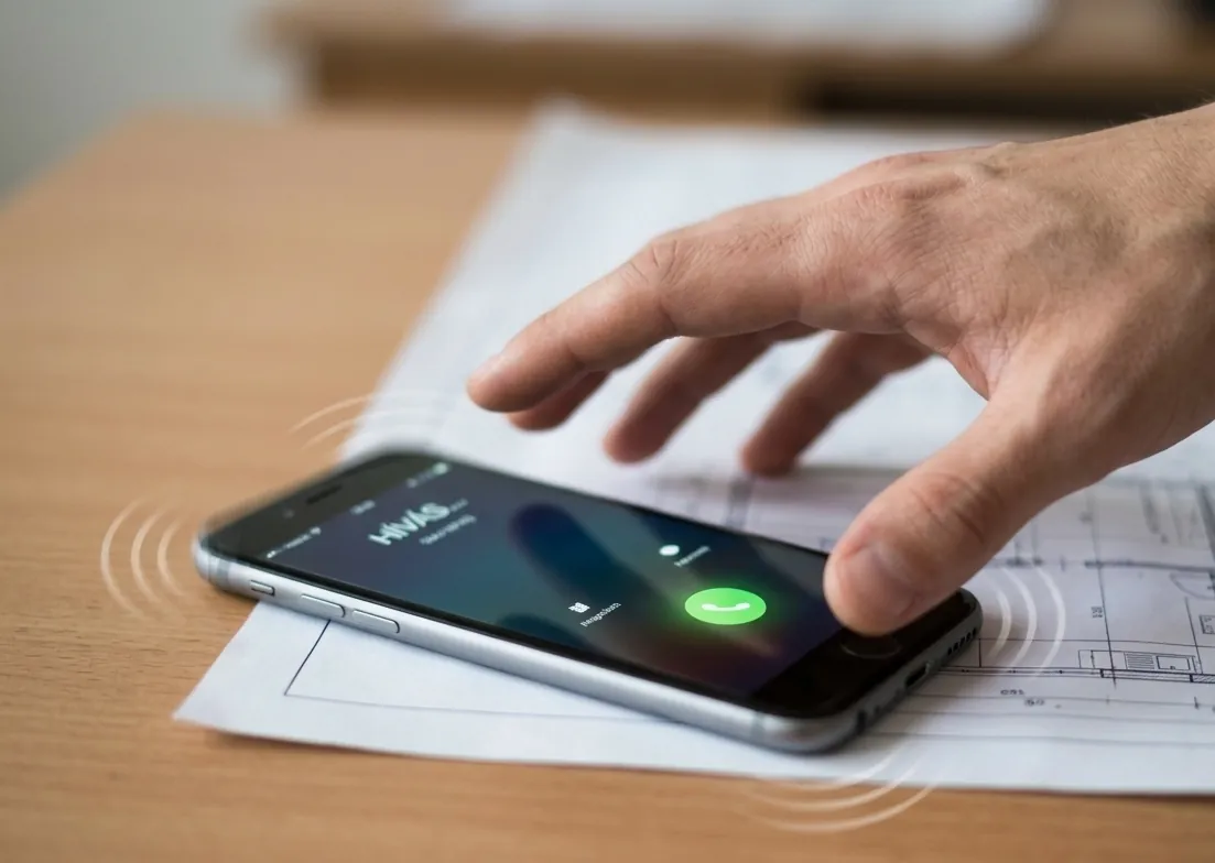Telefonhívás indítása egy tervrajz fölött